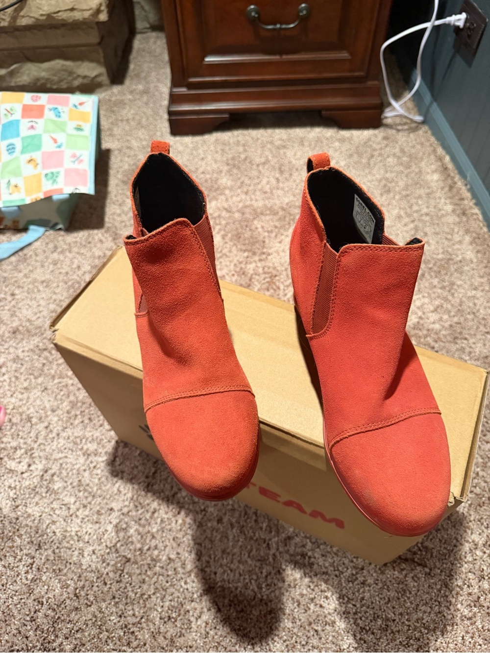 Sorel Orange Suede Chelsea Ankle Boots
